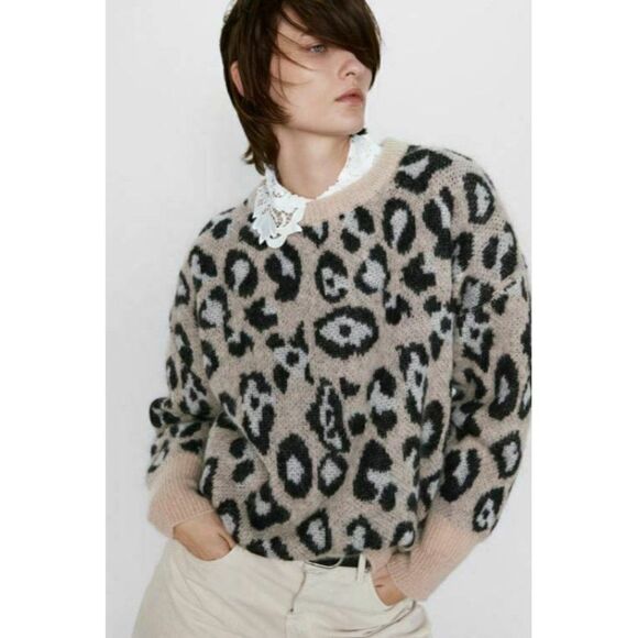 Zara Leopard Oversized Slouch Sweater Crewneck - Picture 11 of 14